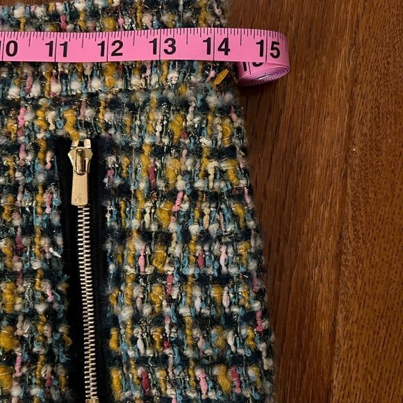 Gorgeous green, pink, & yellow w/gold sparkle threading J. Crew sz. 0 mini skirt - Picture 6 of 7